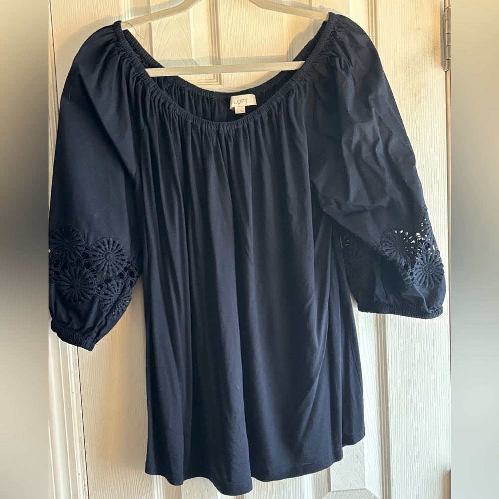 LOFT Navy Peasant Sleeve Tunic